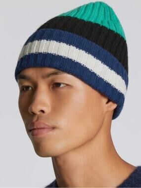 Everlane Cashmere Navy and Black Striped Unisex Beanie